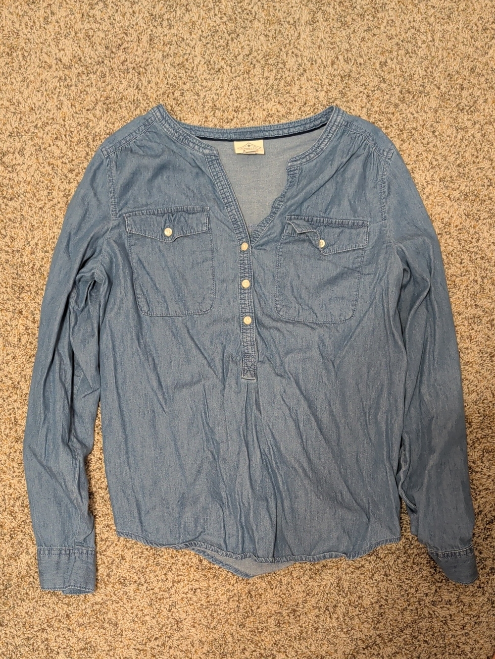St. John's Bay Light Blue Denim-Style Button-Front Henley Shirt